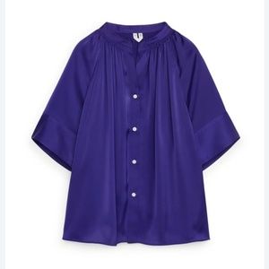 ARKET Purple Short-Sleeve Satin Blouse